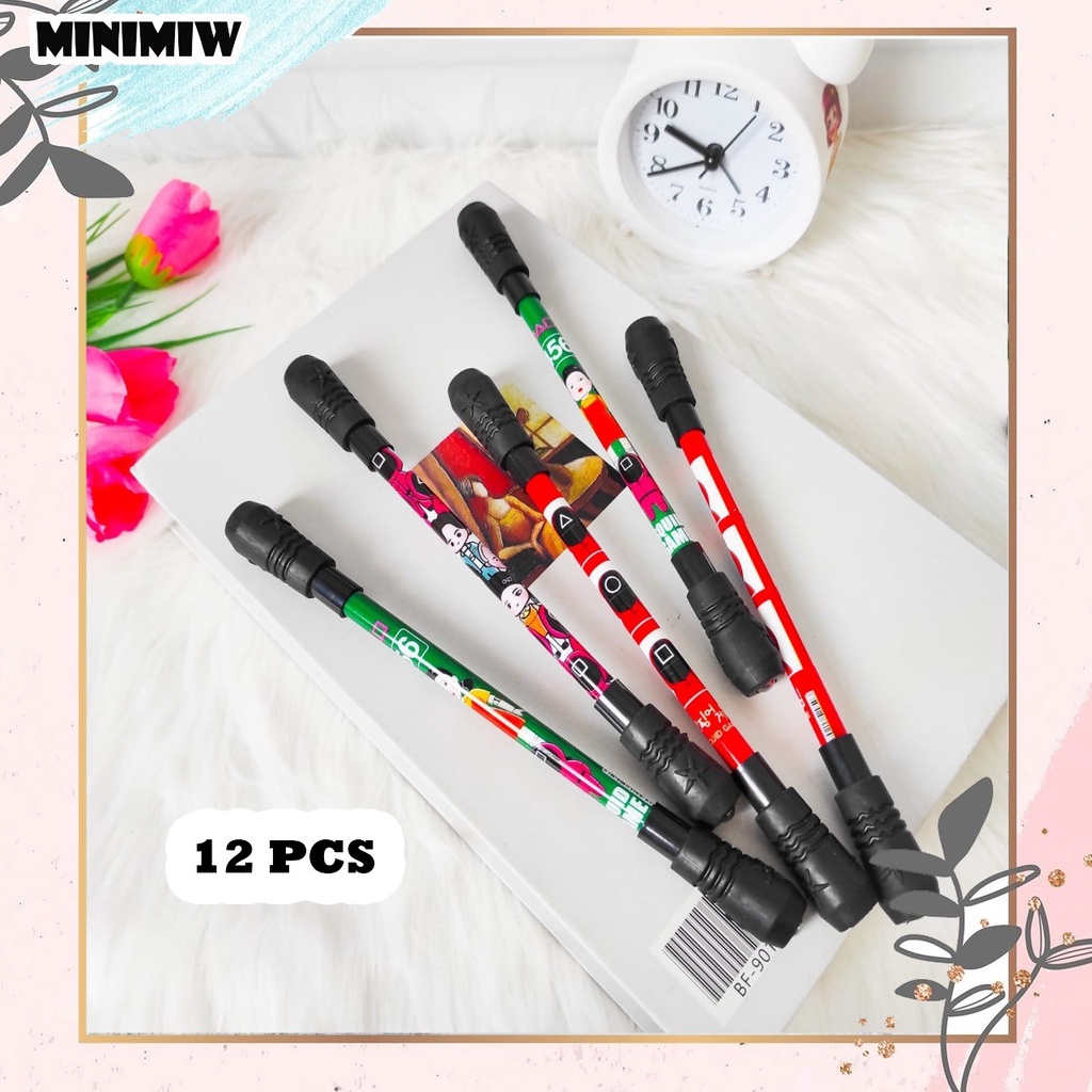 SELUSIN PULPEN MAINAN PUTAR MAGNET SQUID GAME BOLPEIN ISI 12 PCS KARTUN  ALAT TULIS BOLPOIN UNIK IMUT MURAH PEN GEL KARAKTER PENA UNIK LUCU MURAH