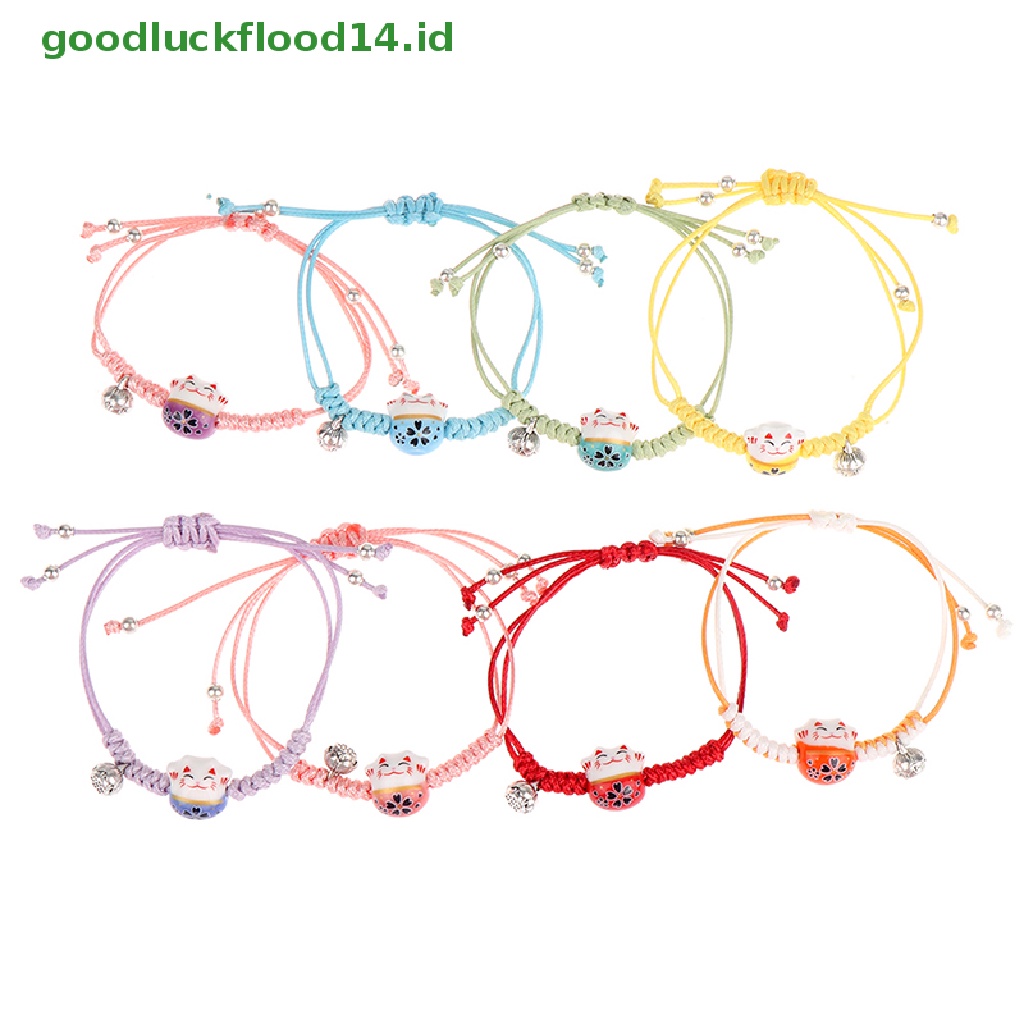 [GOOGFOUR] 1pc Gelang Liontin Keramik Lucky Cat Bracelets Tenun Tangan Warna Gelang [TOP]