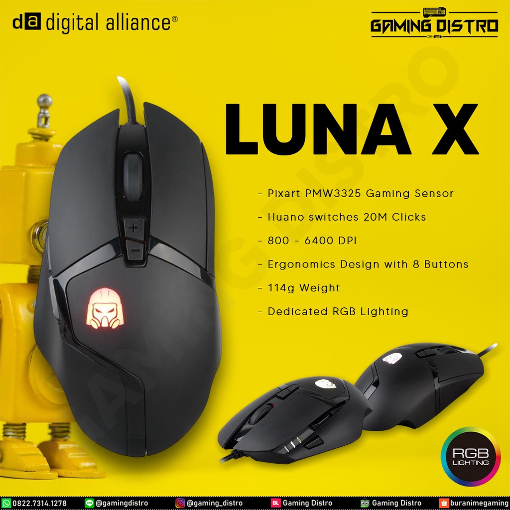 Mouse Gaming Digital Alliance Luna X Ergonomic RGB PMW3325 Sensor