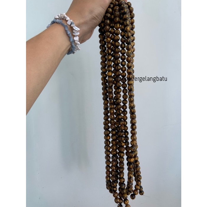 Batu Tibet TIGER EYE COKLAT 10mm Mantra Oak Guru om mani Padme Hum