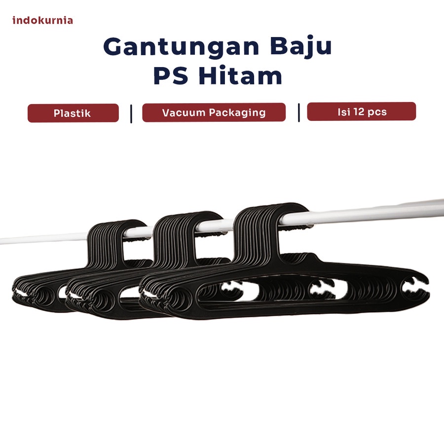 IK - 12pcs Gantungan Baju Plastik Shine Flat Hanger Laundry Kuat MURAH