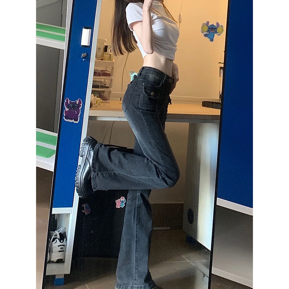 Red Retro Biru Tinggi Pinggang Berkobar Celana 2022 Musim Gugur dan Musim Dingin Gaya Baru Mikro Diluncurkan Jeans Wanita Elastis Slim slim Mengepel Celana