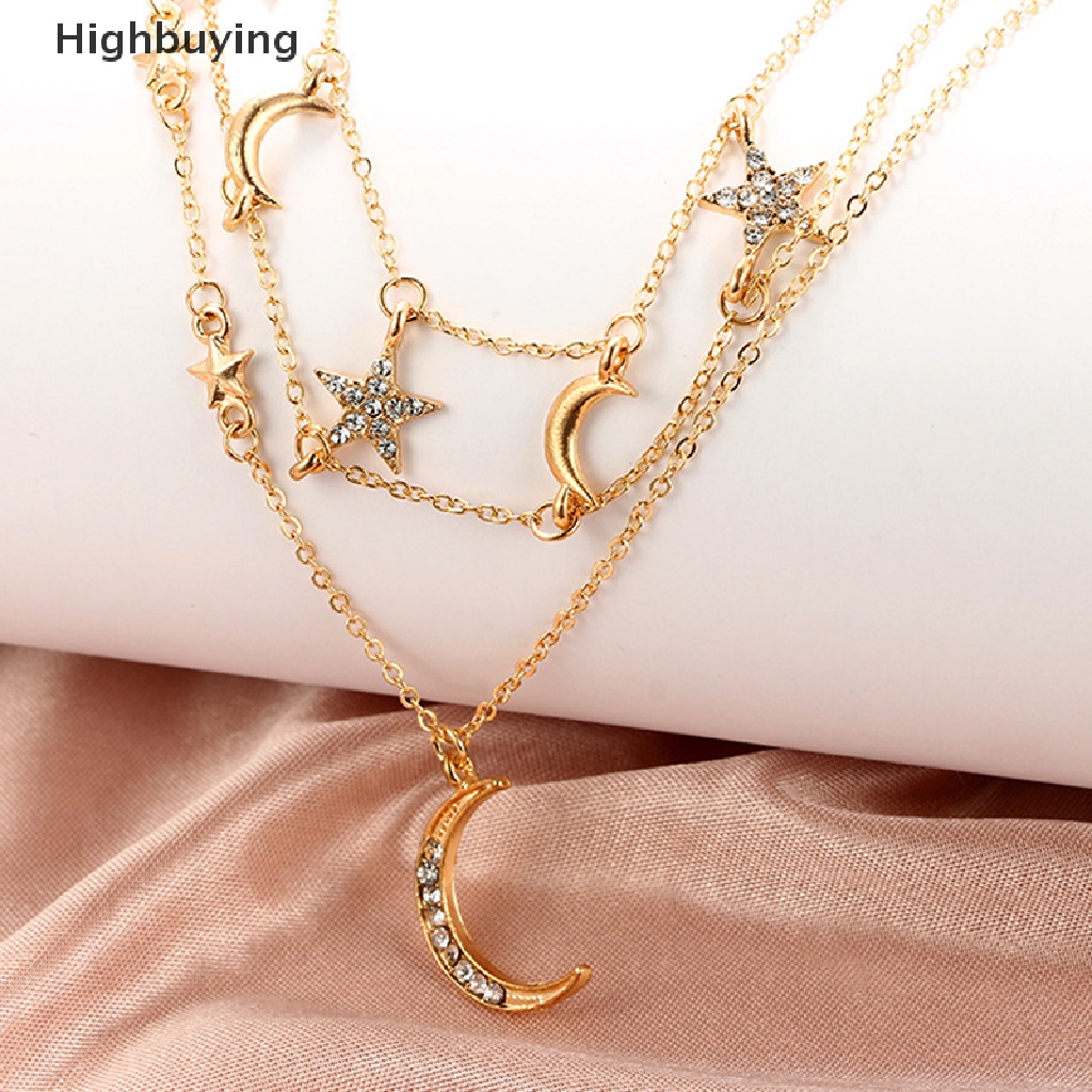 Hbid Boho Multilayer Emas Bulan Bintang Liontin Kalung Rantai Wanita Choker Perhiasan Hadiah Glory