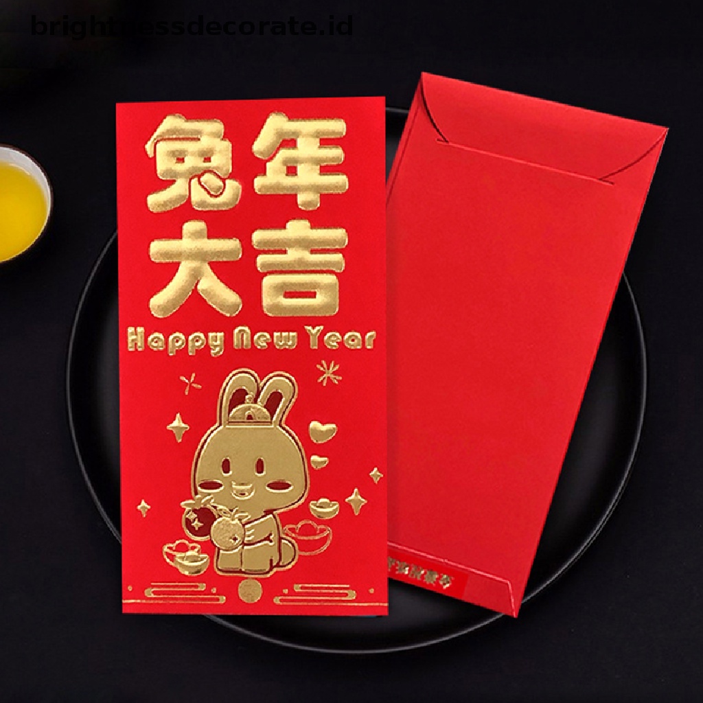 [Birth] 6pcs 2023tahun Kelinci Merah Packet Chinese Rabbit Year Festival Hongbao Bronzing Amplop Merah Uang Packing Bag Lucky Red Packets Bag [ID]