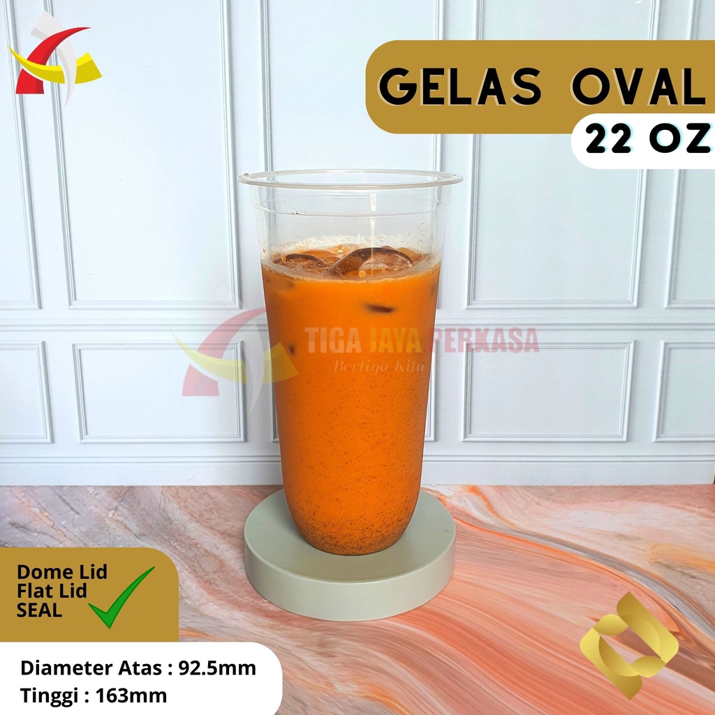 Gelas Oval 22oz RJM / Cup Oval U 22 Oz Gelas Plastik Tebal Oval 7gr 50Pcs
