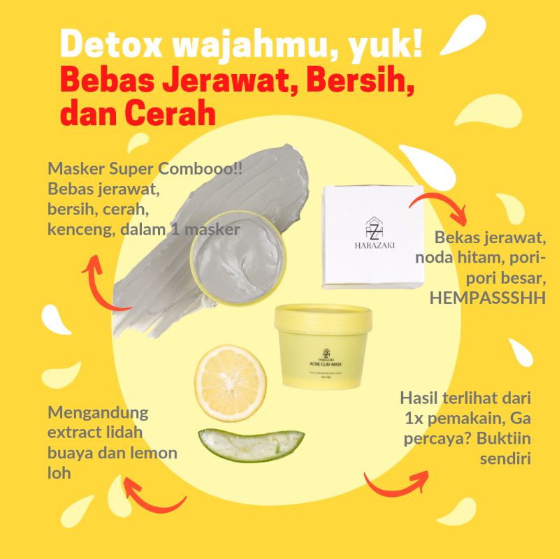 BPOM Harazaki Acne Clay Mask masker lumpur masker jerawat