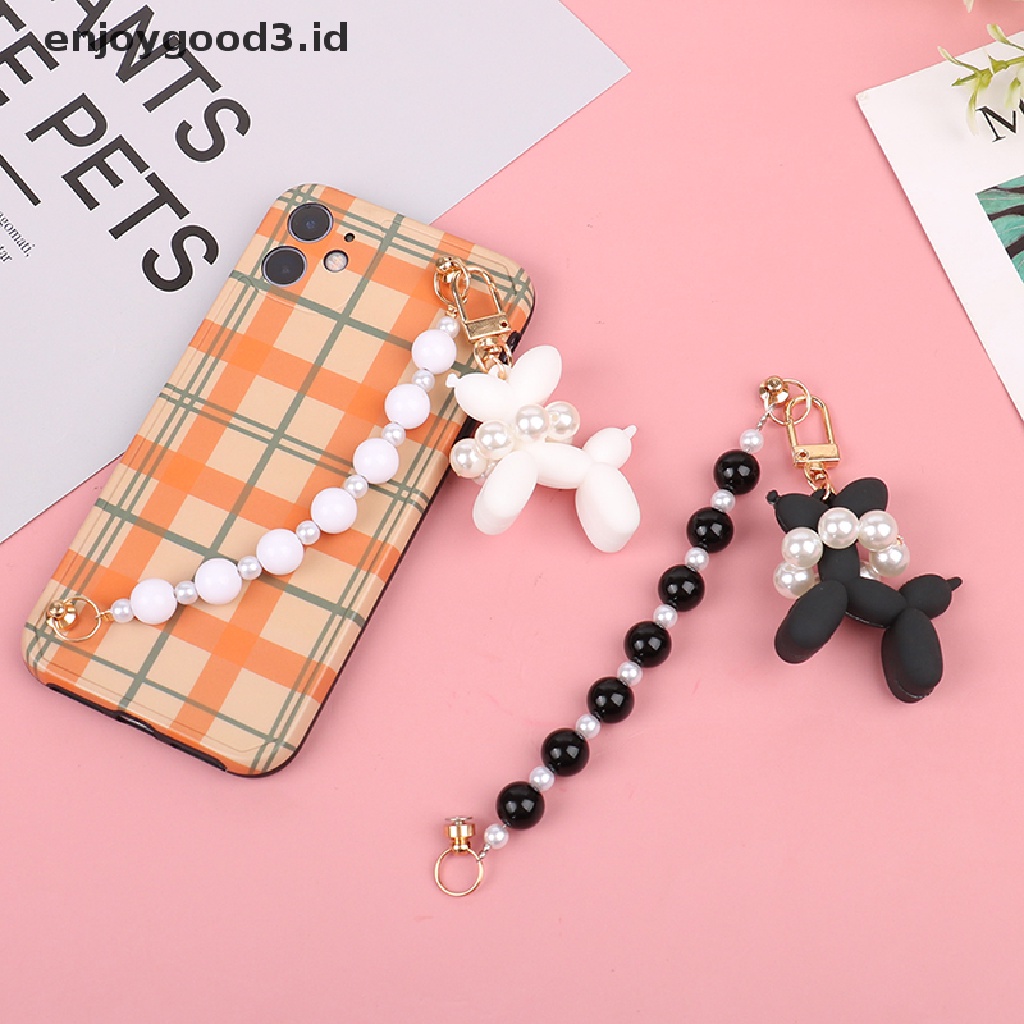 [Rready Stock] Mutiara Ponsel Rantai Lucu 3D Anjing Telepon Kasus Rantai Liontin Pergelangan Tangan Tali Gantung (ID)