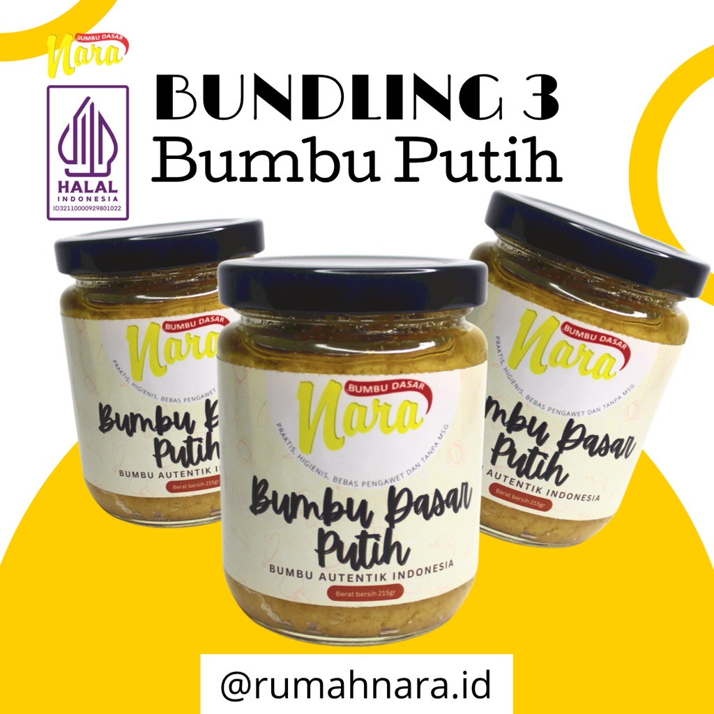 

BUNDLING 3 - BUMBU DASAR PUTIH 215 GR - Bumbu Masak Instan - Praktis, Higienis, No MSG, Bisa untuk MP-ASI, 100% HALAL