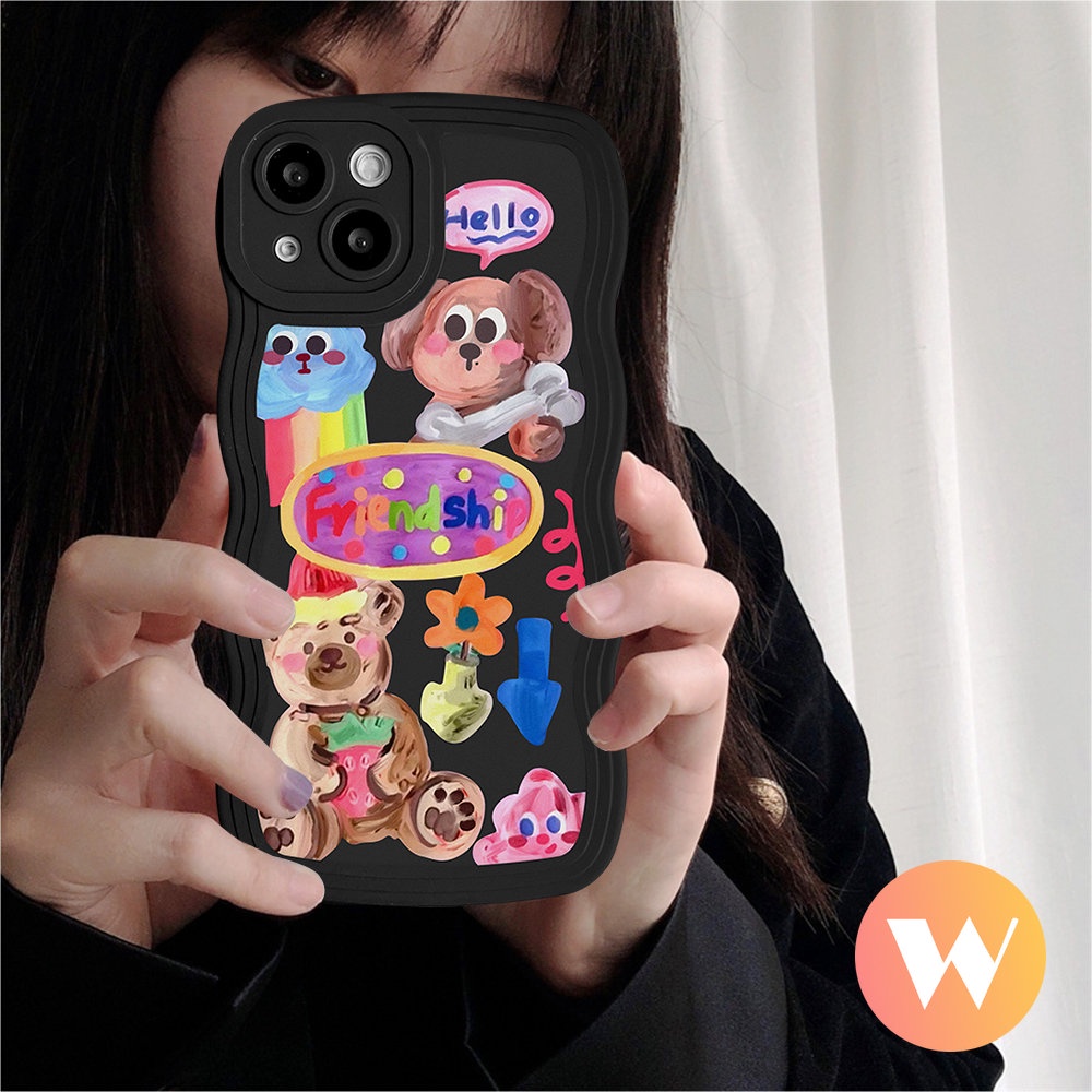 Case Puppy Beruang Lucu OPPO A17 A15 A95 A96 A16 A53 A74 A5s A3s A12 A76 A5 A9 A77 A1k A55 A77s A54 A16K A57 A16s A7 A17K A52 Reno 7Z 8Z 6 7 8 Bunga Soft Tpu Wavy Edge Sarung Hp