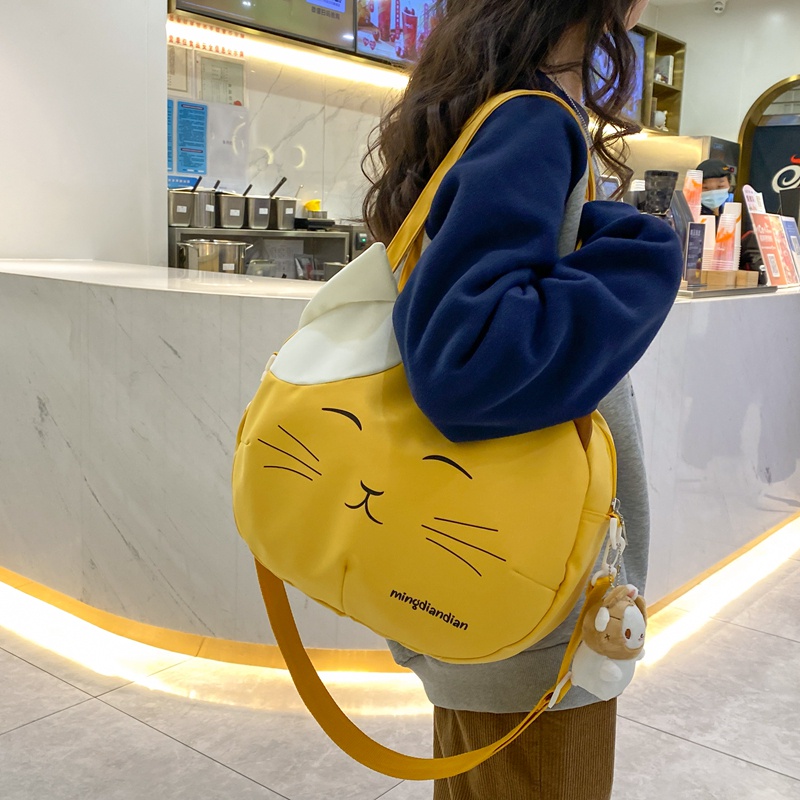 ㍿☂✢Sera lucu tas berkapasitas besar wanita 2022 baru tas besar all-match kasual mahasiswa kelas one-shoulder messenger bag