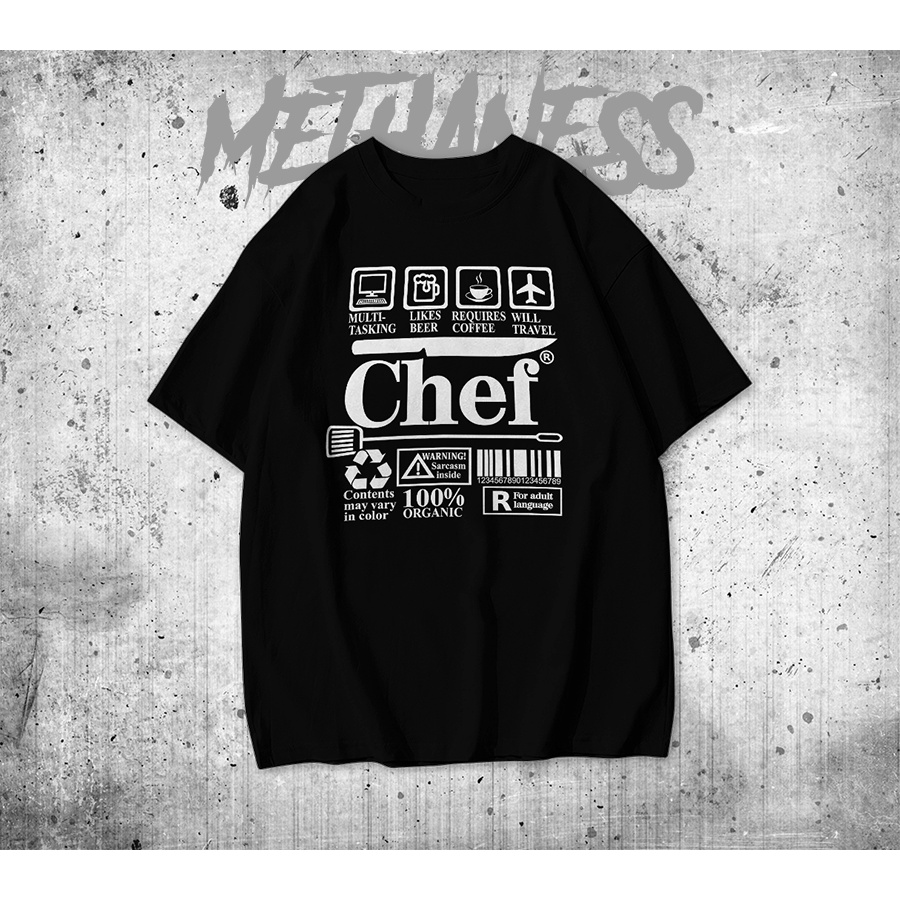 Kaos Tshirt Baju 30S Distro CHEF WARNING koki knif juru masak kaos pria wanita