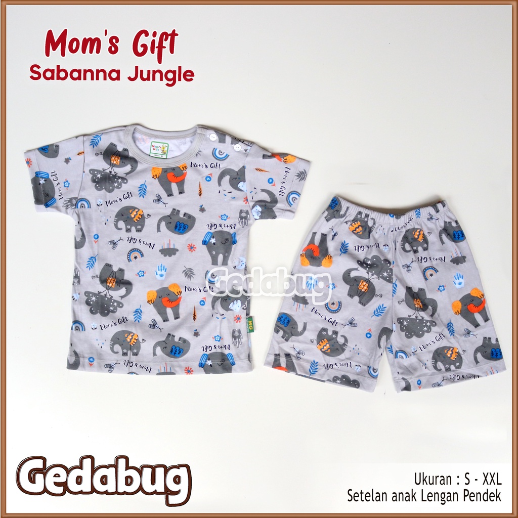 Setelan PENDEK Moms Gift Sabanna Jungle | Setelan Anak motif lucu kancing Pundak | Gedabug