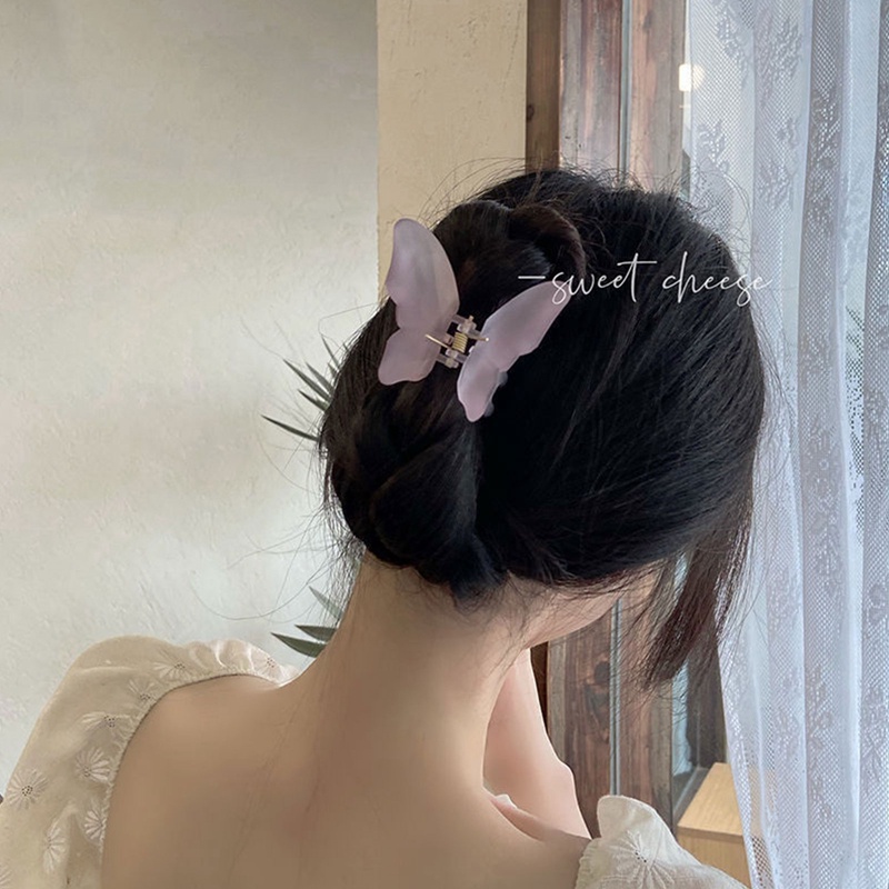 Fashion Transparan Matt Kupu-Kupu Rambut Cakar Klip Wanita Gadis Manis Padat Rambut Klem Jepit Ponytail Holder Hair Accessorie