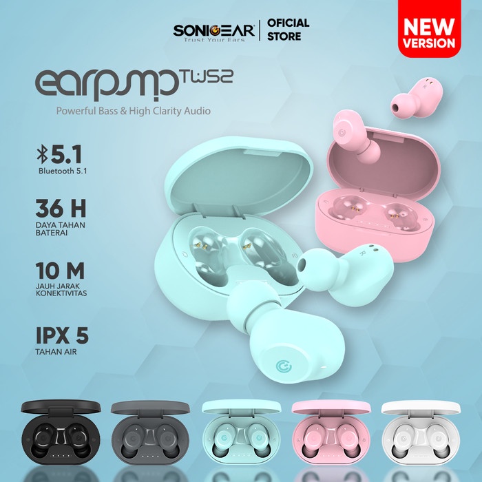 EARPHONE BLUETOOTH SONICGEAR EARPUMP TWS 2 EARBUDS WIRELESS TERBAIK