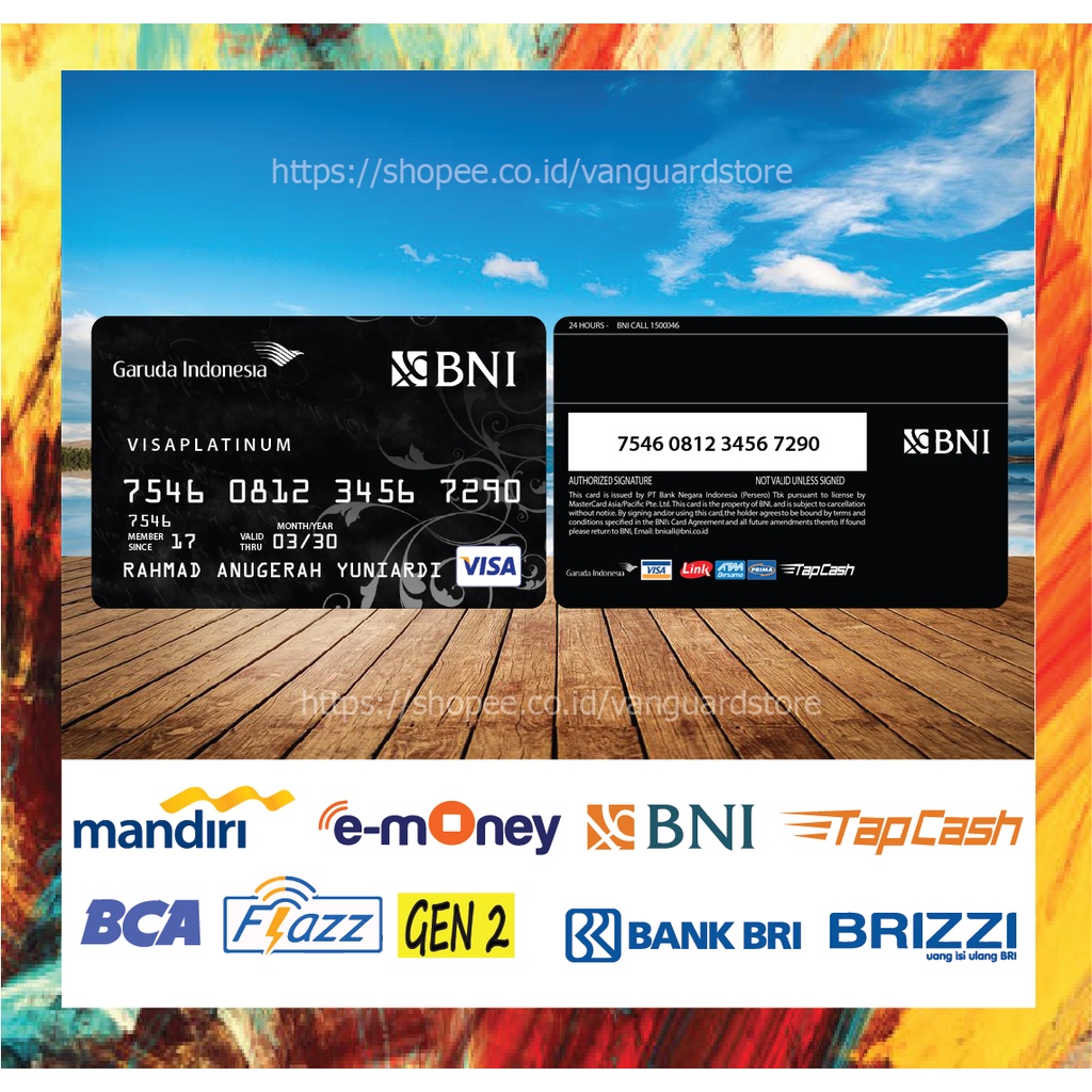 KARTU E MONEY E TOLL KARTU GARUDAINDONESIA BLACK 2 DEBIT CREDIT EMONEY MANDIRI FLAZZ BCA BNI TAPCASH BRIZZI BRI - 2 SISI