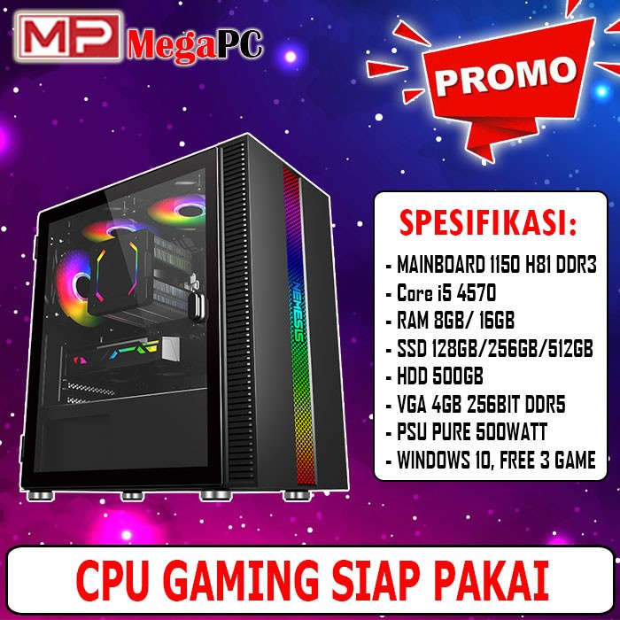 PC KOMPUTER GAMING CORE I5 RAM 16GB VGA 4GB DDR5 SIAP PAKAI