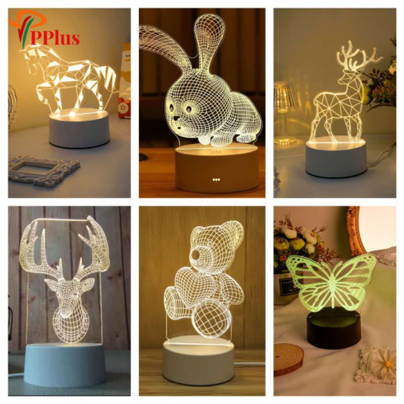 [ PPLUS ] LAMPU HIAS LED 3D / LAMPU TIDUR HIAS LED 3D ACRYLIC TRANSPARANT KACA / Lampu dekorasi kamar tidur / Lampu Tidur AESTHETIC / Lampu Tidur Kado Ulang Tahun