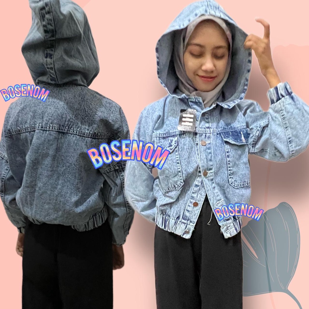 Jaket denim jeans wanita murah bahan jeans tebal jeans hoodie