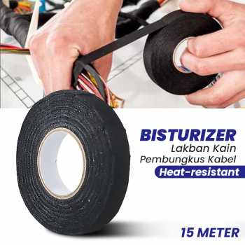 R3S Bisturizer Lakban Kain Pembungkus Kabel Tape Heat-resistant 15mm 15m - Tf12 - Black R3WS