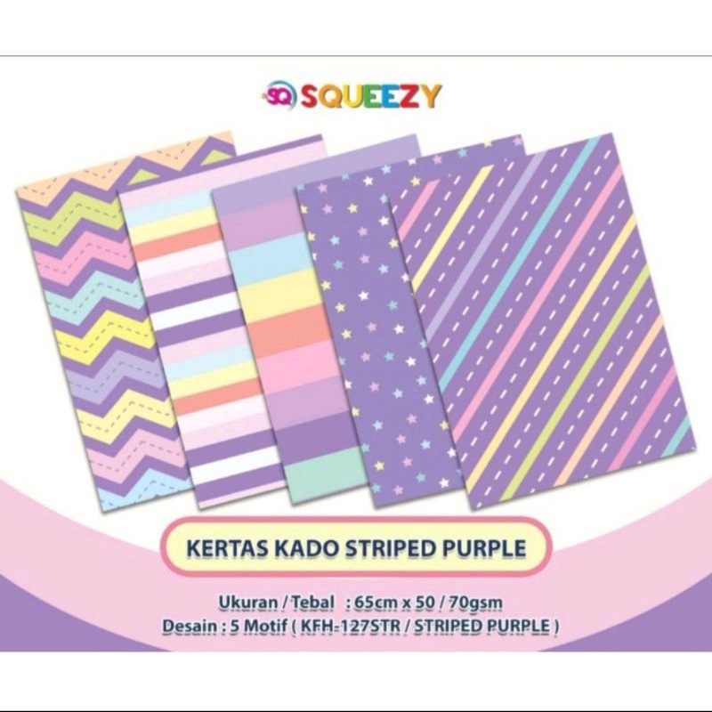 

(10 Lembar) Kertas Kado Striped Purple / Gift Wrapping Paper Squeezy