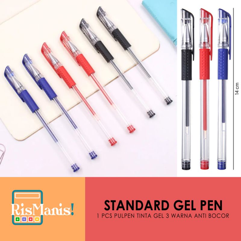 STANDARD GEL PEN - 1 pcs Bolpen Tinta Gel Mata Pena 0.55 mm Anti Bocor Pulpen Bebas Blobor Bolpoin Cair Tahan Lama Stationary Alat Tulis Kantor Anak Sekolah Mahasiswa Kuliah