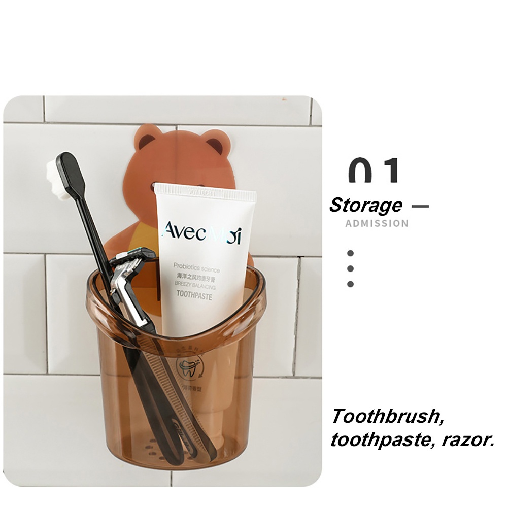 ღ Punch-Gratis Mouthwash Piala Sikat Gigi Rak Dinding Kamar Mandi Kartun Dinding Kotak Penyimpanan Tahan Air Kartun gigi Silinder Rumah Drain Wadah
