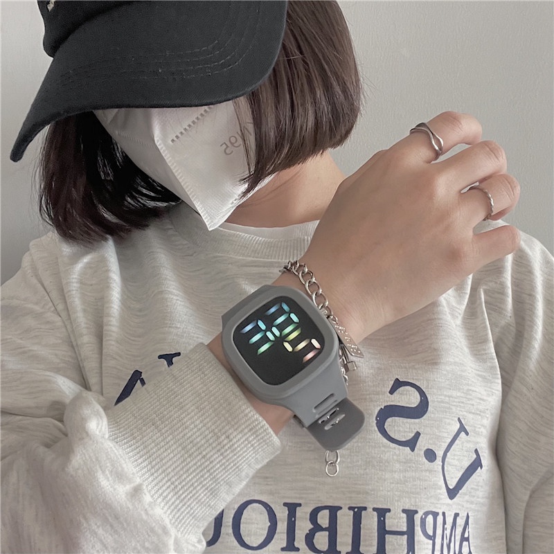 Jam Tangan Wanita A0199 Jam Elektronik Persegi-abu-abu