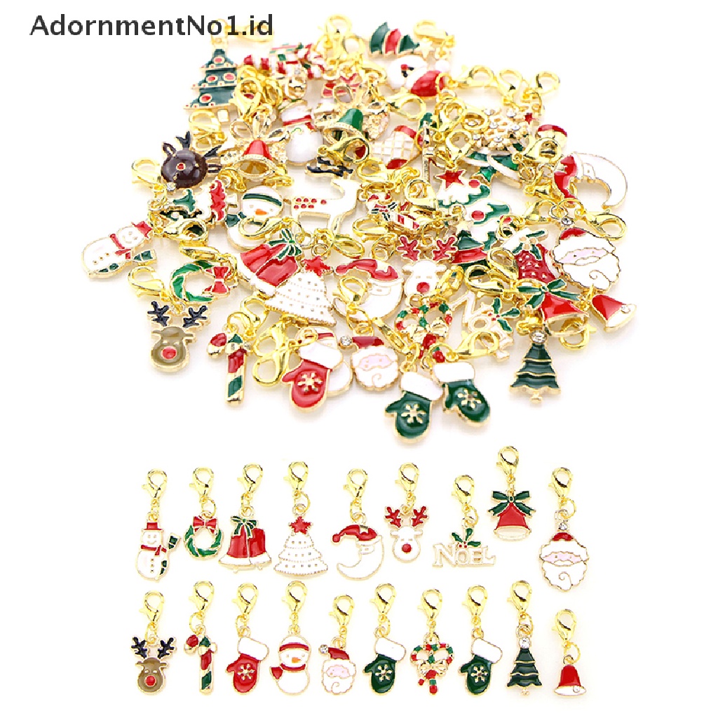 [AdornmentNo1] 5/15pcs Manik-Manik Natal Enamel Campuran Menjuntai Ch Liontin Dengan Lobster Clasp Gantungan Kunci Untuk DIY Gelang Kalung Perhiasan Fingingings [ID]