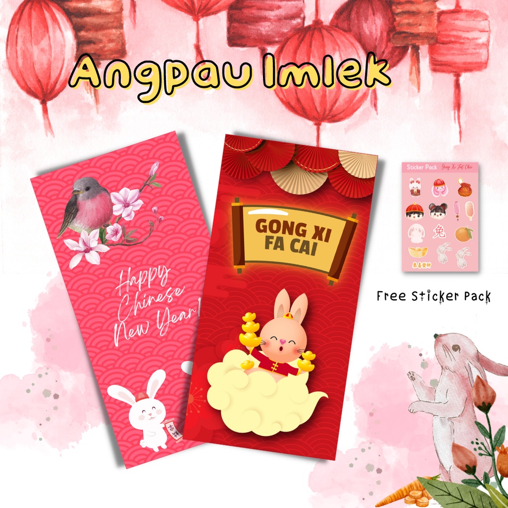 

Angpao Amplop Imlek Kelinci Tahun 2023 IMLEK Chinese New Year isi 6pcs Import Paper FREE STICKER PACK