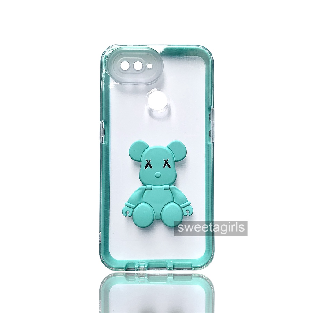 Softcase Transparan Shockproof 3 in 1 dengan boneka Timbul 3D untuk Oppo A5s - A12 - A7 - A11K ( Sama ) - Sweetacase.id - Casing Lucu - Kesing Cewek - Aksesoris Boneka Timbul - Case Bening - Lucu - Gemoy - KAWS