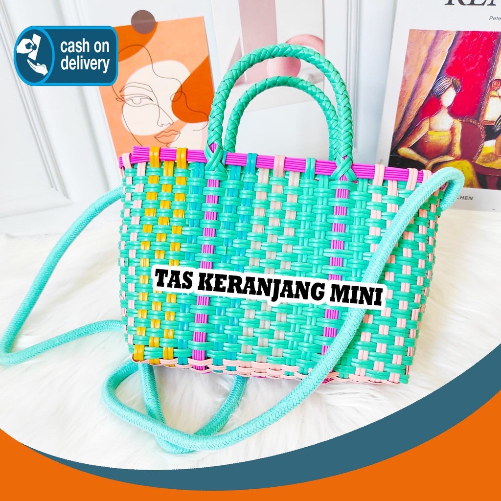 TAS KERANJANG PASAR MINI HOMEMADE ANYAMAN TOTE BAG MURAH SLEMPANG KOREA SELEMPANG COD