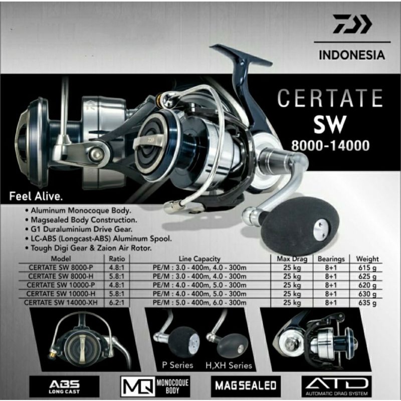 REEL DAIWA CERTATE SW 2021 - 14000XH/10000H/10000P/8000H/8000P - SALTWATER