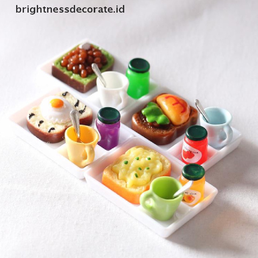 [Birth] 5pcs/set Rumah Boneka Roti Selai Piring Makan Cangkir Sendok Untuk Aksesoreis Dapur [ID]