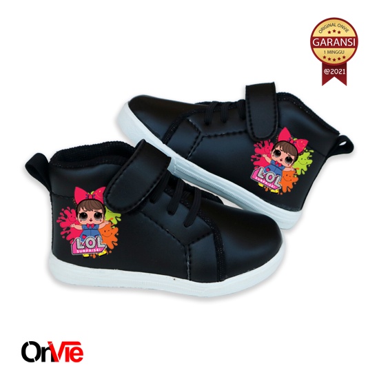 Sepatu Boots Anak Perempuan Hitam Putih Bertali Motif LOL SURPRISE | Sepatu Kids Onvie