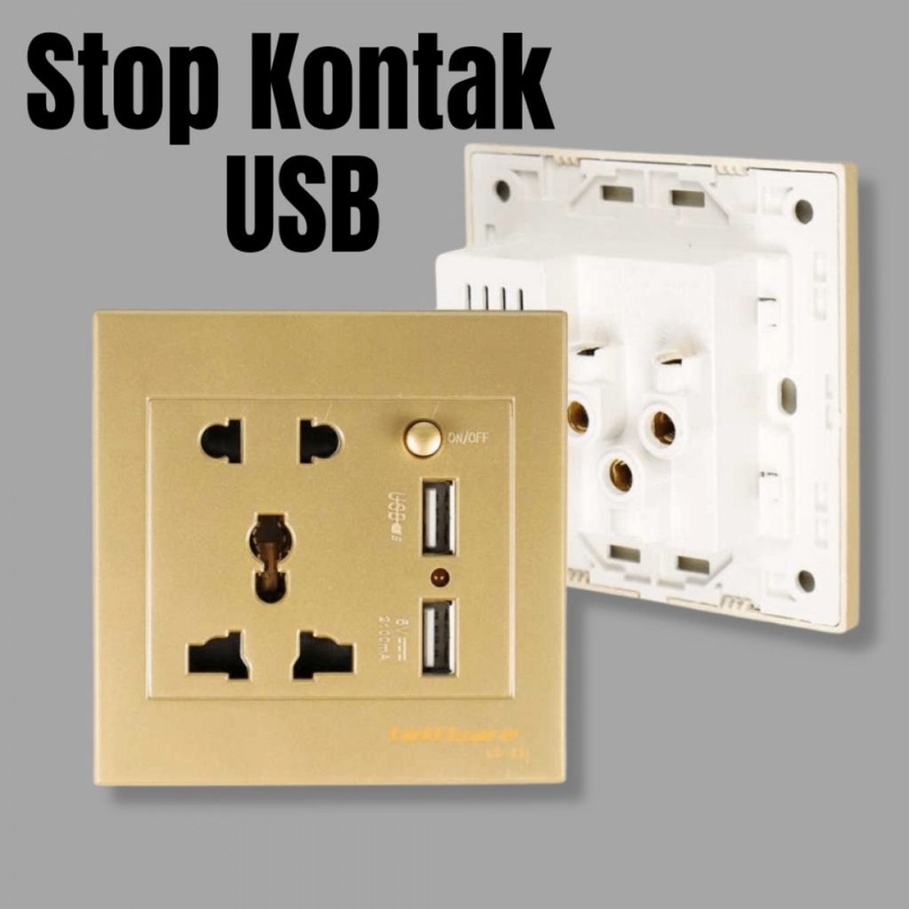 Stop Kontak USB 2 Port switch Universal Taffware UK EU US LC23