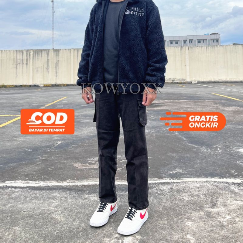 Celana Cargo Semi Jeans Standar Baggy Warna Black Hitam KODE CB