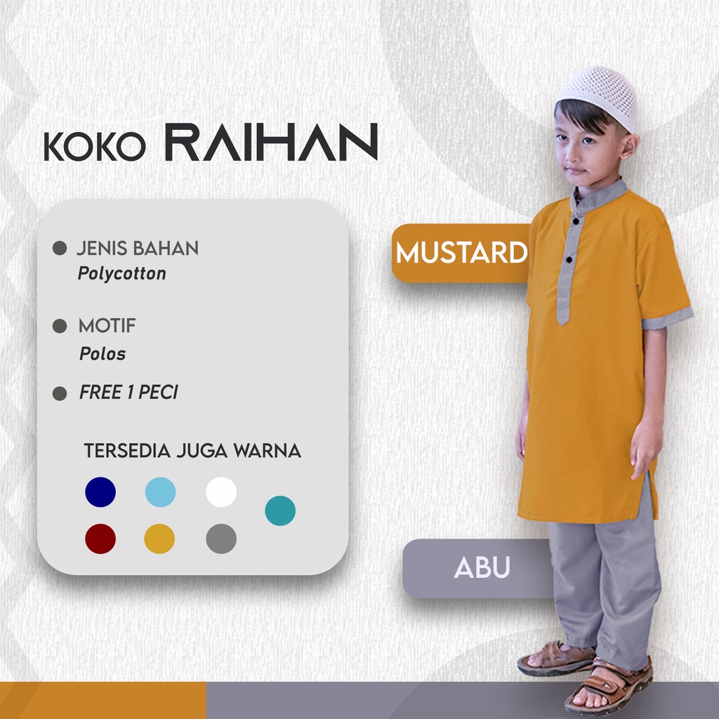 Baju Stelan Koko Anak Model Raihan Jubah Gamis Arken Anak Laki Laki Bonus Peci