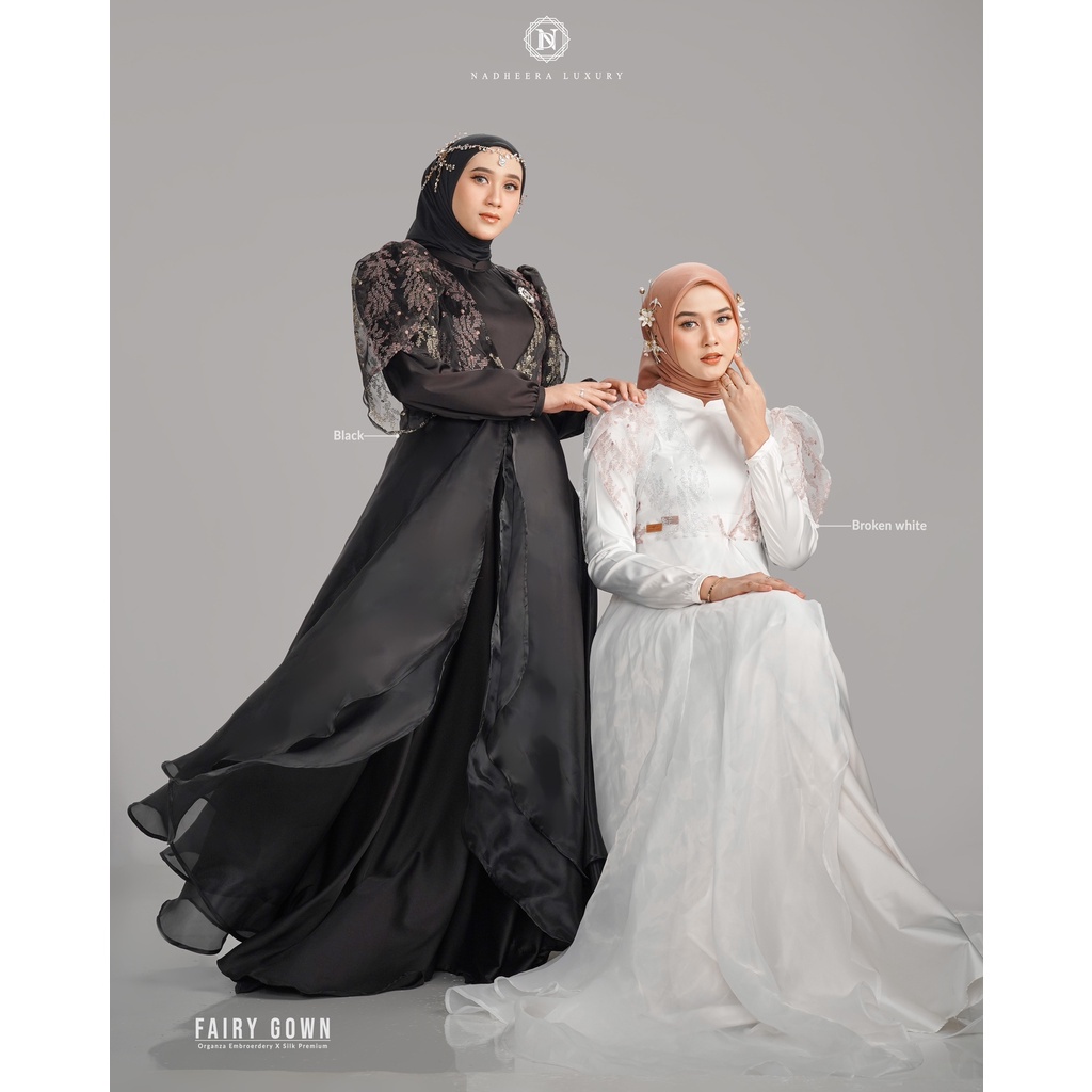 Terlaris. Terbaru. bisa COD Fairy Gown ORI by Nadheera Luxury Gaun Pesta Muslimah Bahan Organza Embr