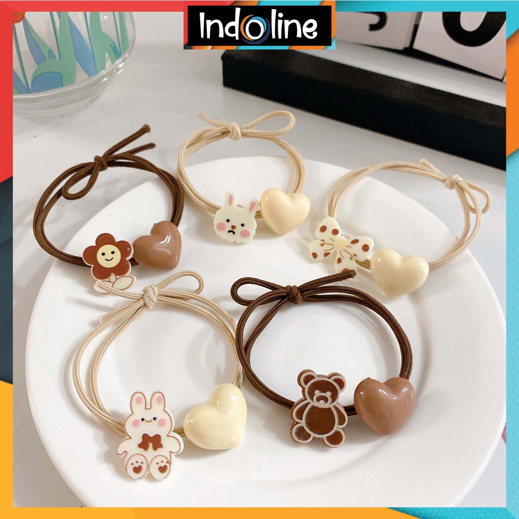 𝐈𝐧𝐝𝐨𝐥𝐢𝐧𝐞 𝐋𝐚𝐦𝐩𝐮𝐧𝐠✔️𝟗𝟏𝟎 Ikat Rambut Karakter Bear Love Kunciran Korean Style Hair Ring Fashion Import COD