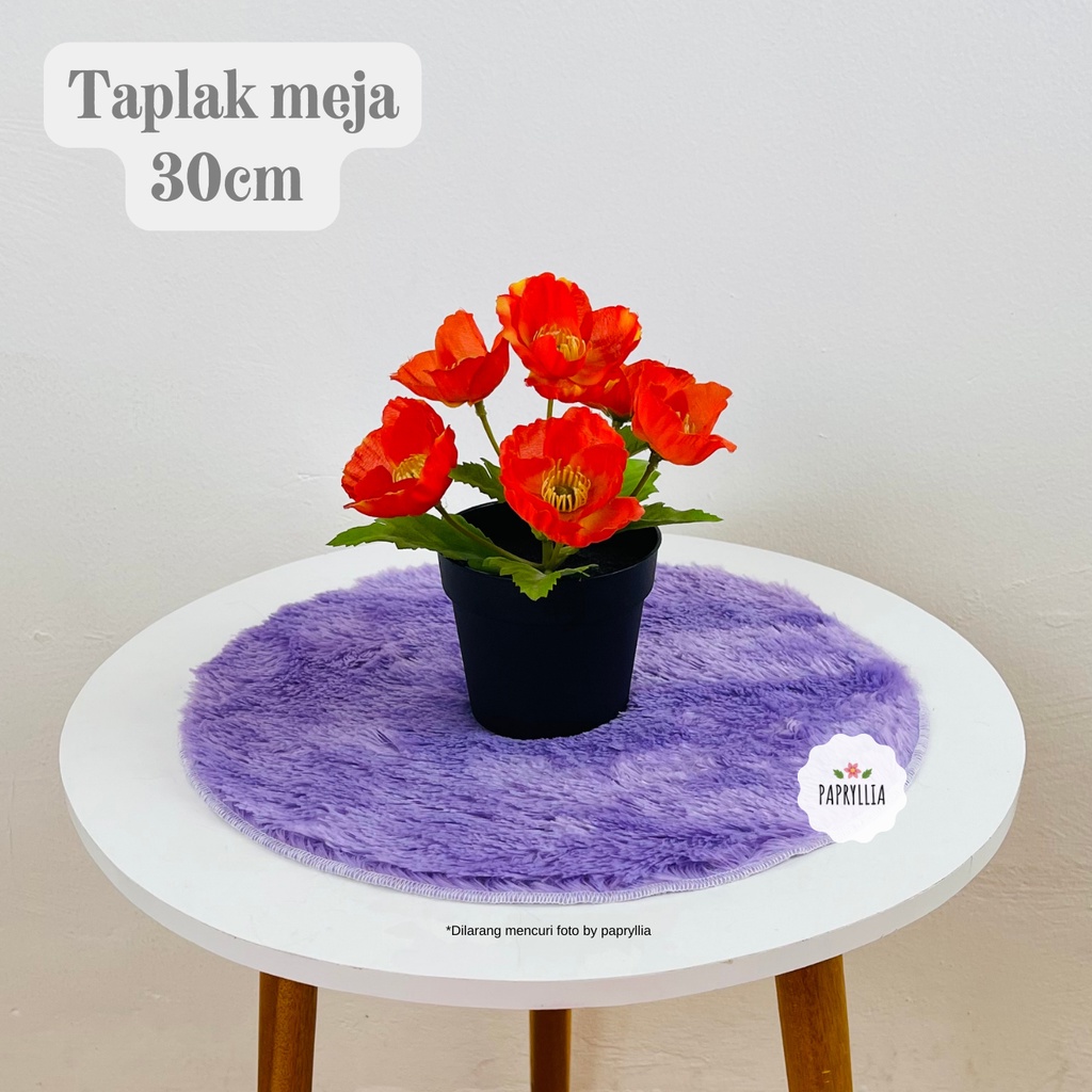 Krucils Store - Taplak Meja Bulu Aesthetic Kotak Persegi atau Bulat Bundar Diameter 30cm ( Ungu Muda