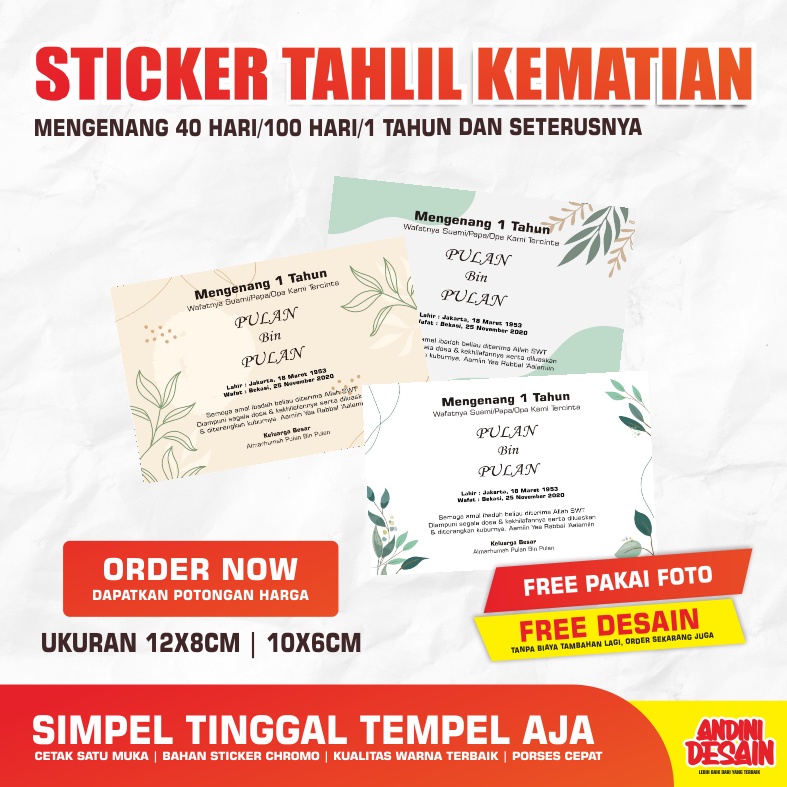 Isi 100 pcs Stiiker tahlilan kematian/stiker tahlil/40hari/satu tahunan