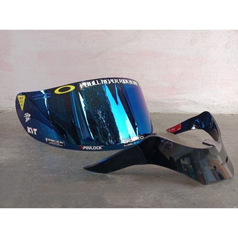 paket ganteng kyt r10 iridium blue + spoiler kyt r10 / gratis stiker visor