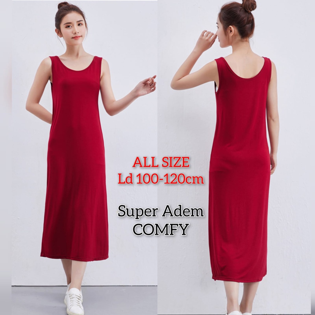 Tanktop Singlet Tali Lebar Longdress Panjang Dalaman Gamis Tanpa Lengan Bahan Super Adem / Inner Bla