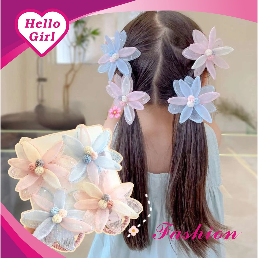 (Hello Girl)F188 Ikat Rambut/Jepitan Anak Cantik Motif Bunga Gaya Korea Import