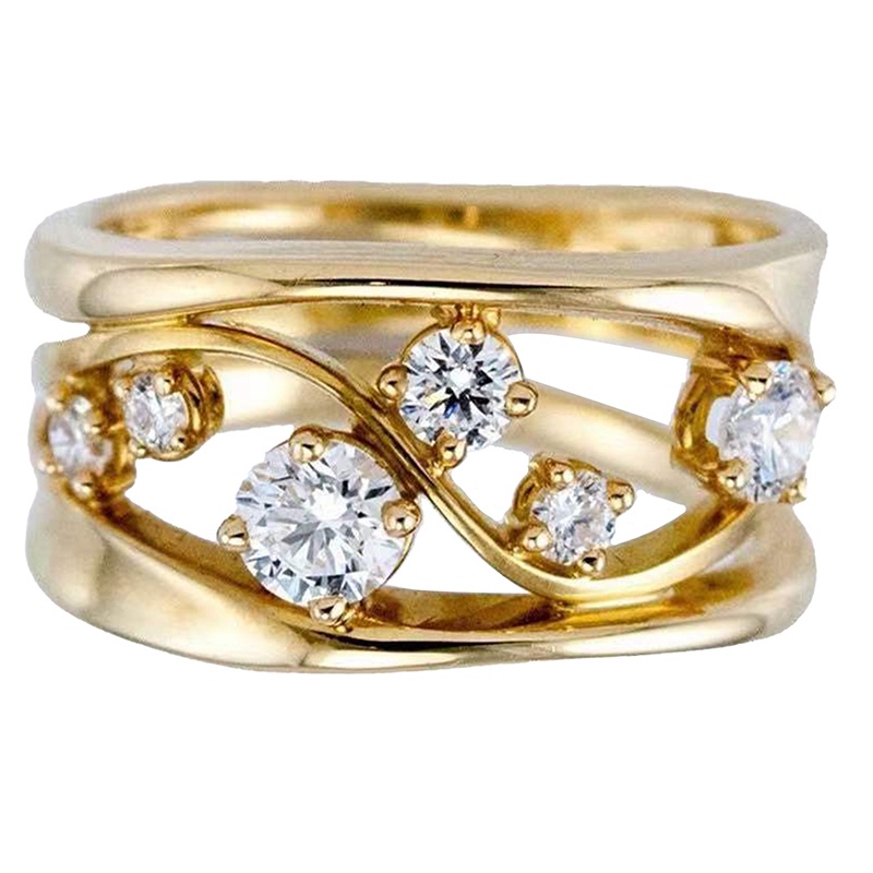 Mempesona Eropa Dan Amerika Fashion Wanita 18 K Emas Padat6 Berlian Berkilau Cincin Super Pengantin Pertunangan Pernikahan Rings