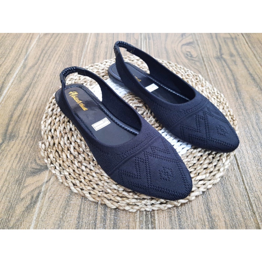 SANDAL BAPAU RAJUT IMPORT WANITA KARET BELAKANG BERKUALITAS/SENDAL SLOP/SENDALFLAT/SEPATU FLET