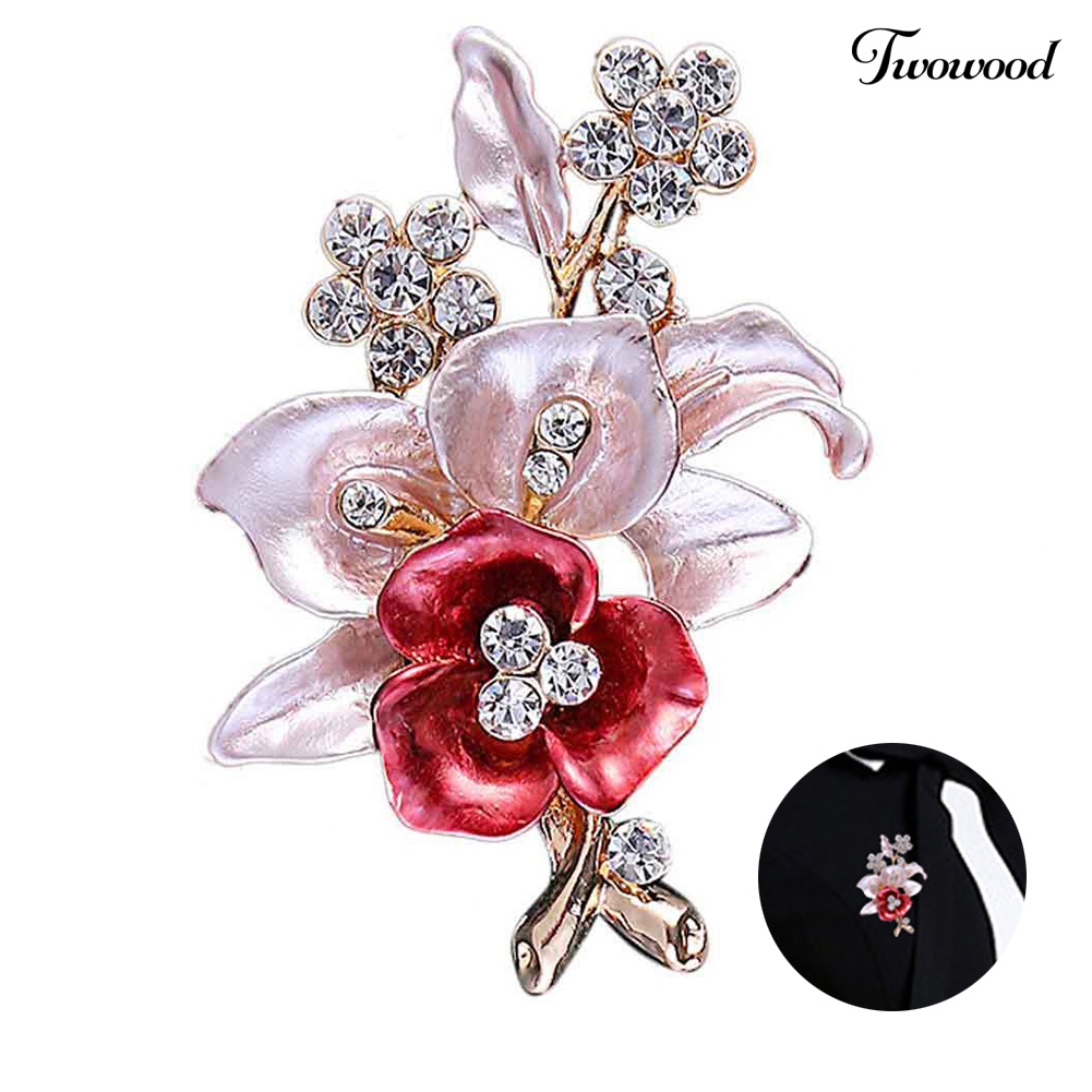 Twowood Shiny Rhinestones Bunga Perhiasan Wanita Gadis Fashion Syal Selendang Bros Pin