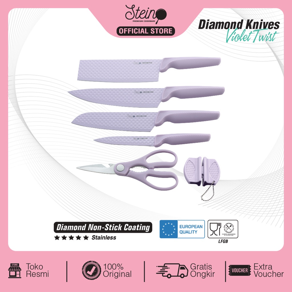 Promo Stein Diamond Knives Violet Twist / Pisau Set Ungu Original