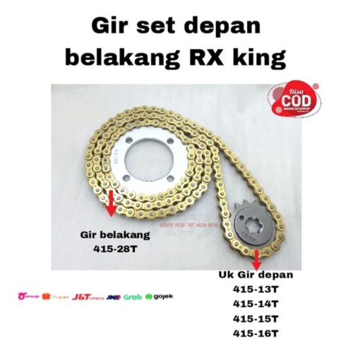Unik Girset Gir set Gearset Depan belakang Yamaha RX king Rxking ukuran 415-28T gear depan 415-13T 1