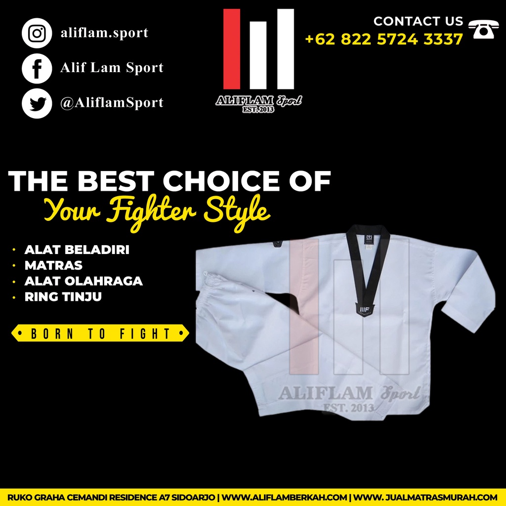 Dobok Taekwondo KERAH HITAM MOOTO Baju Seragam Taekwondo Dewasa Anak - ALIFLAM Sport.adm9